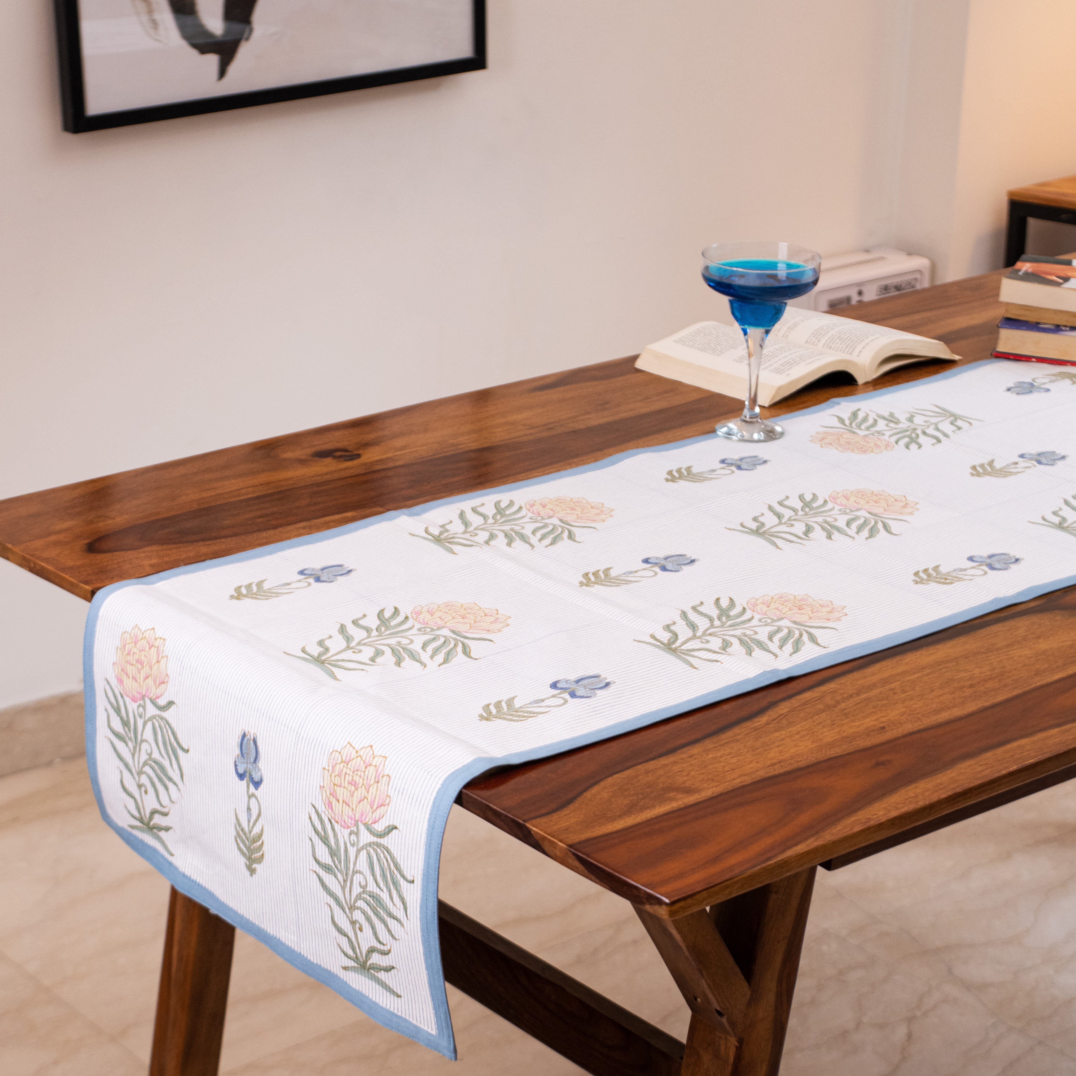 Fulwari Rose Cotton Canvas Table Runner - for 6 Seater Dining Table