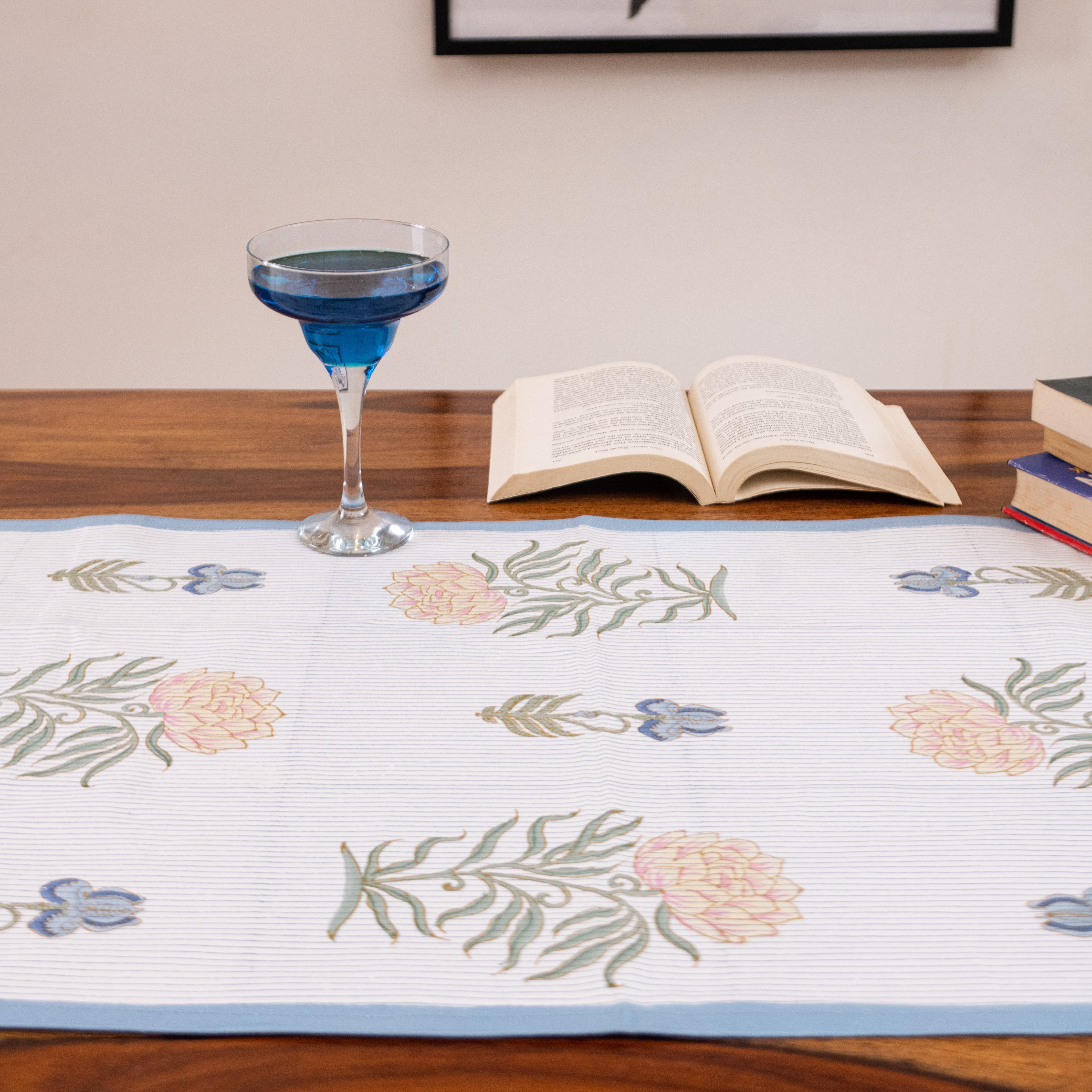 Fulwari Rose Cotton Canvas Table Runner - for 6 Seater Dining Table