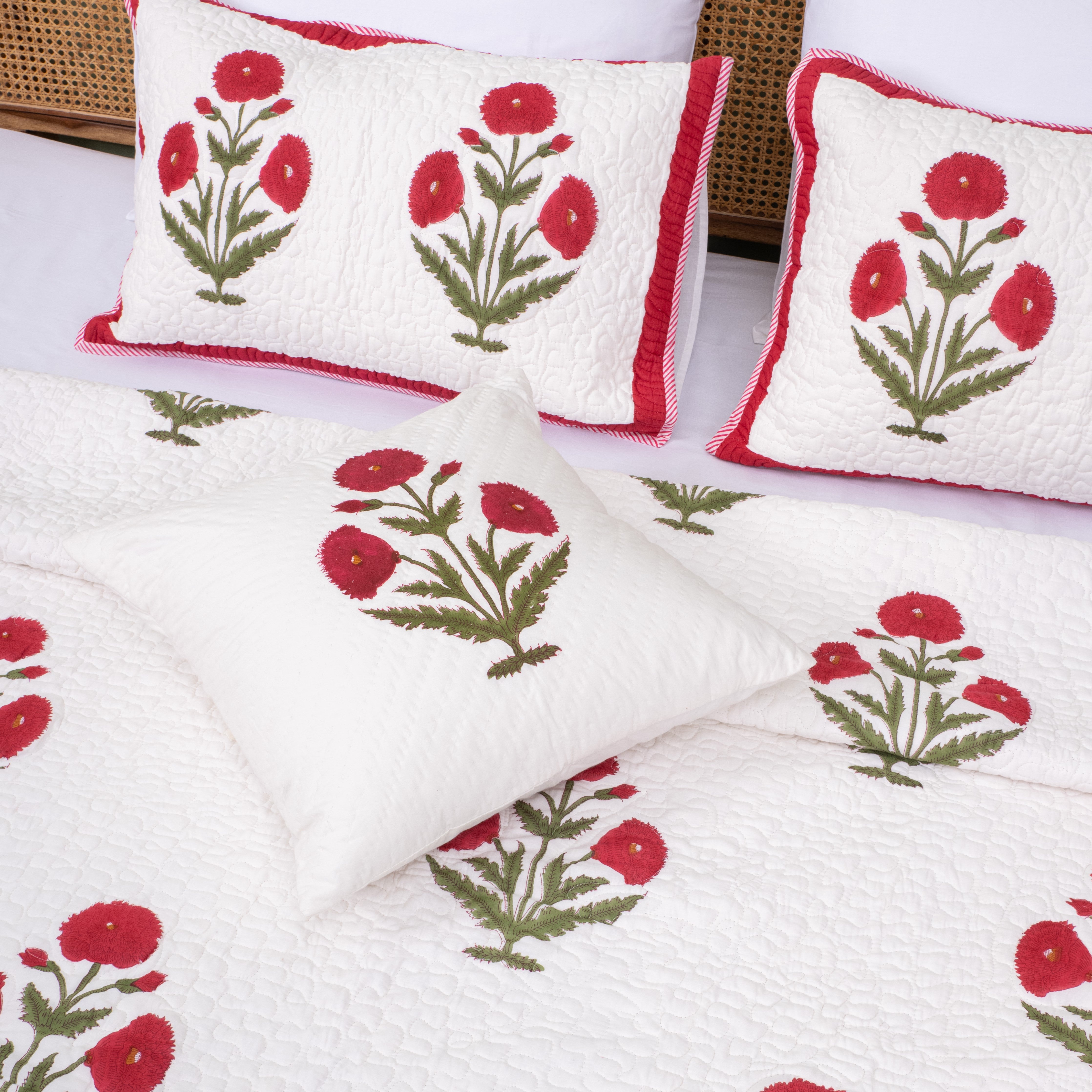 Blushing Poppies Reversible Quilted Bed Cover