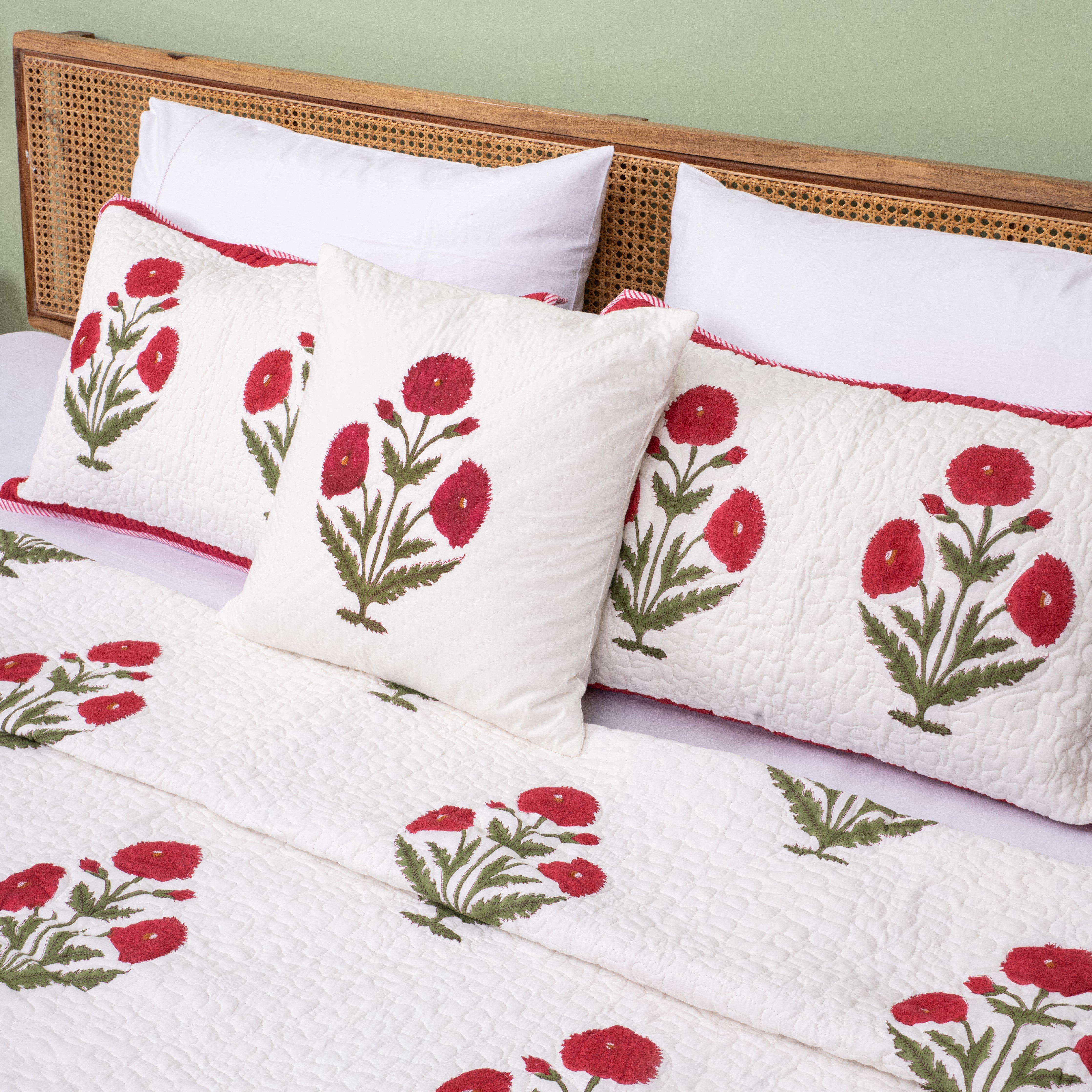 Blushing Poppies Reversible Quilted Bed Cover