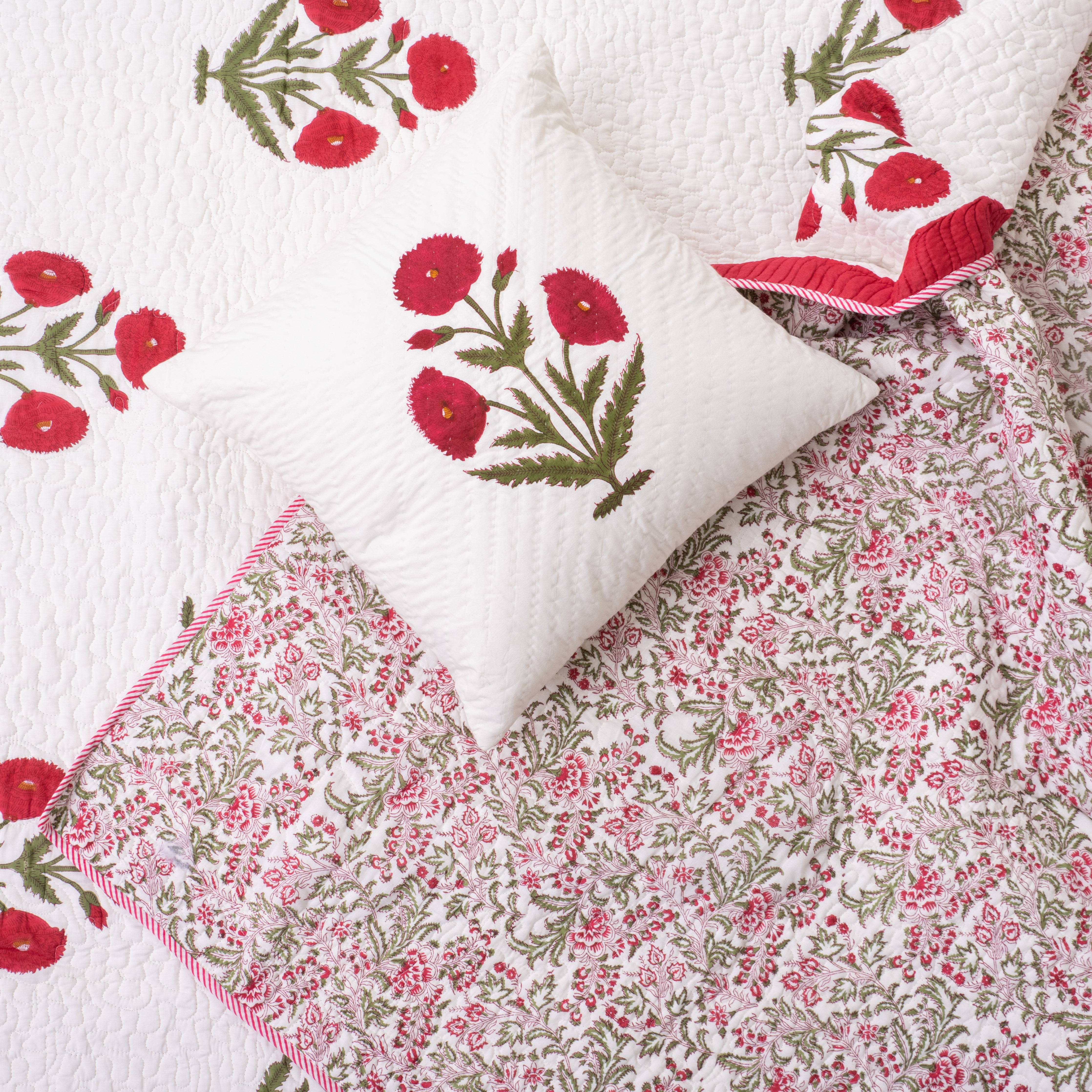 Blushing Poppies Reversible Quilted Bed Cover